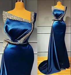 Королевская синяя атласная русалка Формальные вечерние платья для женщин хрустальные бисеры плюс платья для вечеринок в пиле