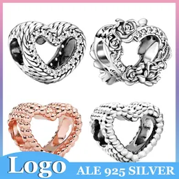 Perle di fascino in argento 925 ciondolano il fascino del cuore traforato adatto per braccialetti di ciondoli Pandora accessori per gioielli fai da te