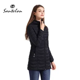 Damen Daunenparkas SANTELON Winter Frauen Soild Langer Warmer Parka mit abnehmbarer Kapuze Weiblicher Outdoor-gepolsterter Baumwollmantel Ultraleichte Oberbekleidung Kleidung 220902