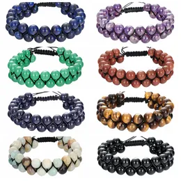 8MM Woven Friendship Women Tennis Bracelet Adjustable Double Chackra Gem Stone Crystal Bangle for Men Black Rope Jewelry