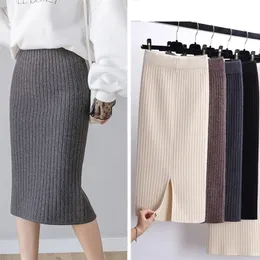 Casual Dresses Women Office Skirt Spring autumn Sexy Warm Knitted Black Pencil s Ladies High Waist Elegant Long Skir Party Club 220902
