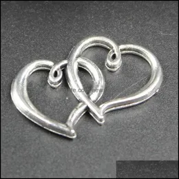 Charms 30x18 мм 100 шт. Сплав сплав с двойным сердцем чары Antique Sier Count для ожерелья для ювелирных изделий, выводы о доставке 2021 Newdhbest dhrv3