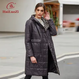 Womens Down Parkas HaiLuoZi Spring Autumn Womens Jacket Fashion Splicing Long Parkas Big Pocket Women Coat Windproof L5XL Outwear 7061 220902