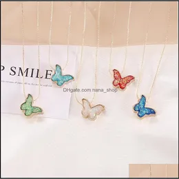 Pendant Necklaces Simple Mticolor Acrylic Butterfly Necklace Set 5Pc Adjustable Chain Cute Butterflies Necklaces For W Dhseller2010 Dh6Qt