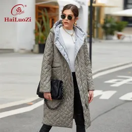 Womens Down Parkas HaiLuoZi Spring Jacket For Women Long Female Coat Warm Casual Parkas Fashion Belt Decorate Hooded Quilted Clothing 7081 220902