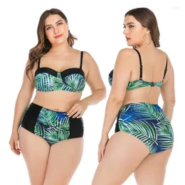 Bikinis Set NODELAY Plus Size Bikini Leaf Print Swimsuit Women Big Cup High Waist Swimwear 2022 Push Up Fat Female Swim Wear 4XL