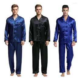 Mäns sömnkläder Tonycandice Men's Silk Silk Pyjama Set Men Pyjamas Sexig modern stil mjuk mysig satin nattklänning sommar