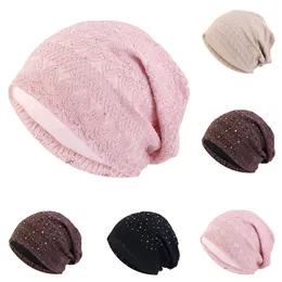 Beanie/Skull Caps Women Elastic Turban Muslim Spets Rhinestone Hijab Islam Sleep Night Caps Chemo Pullover Hat Ladies Scarf Headwrap Baggy Beanies