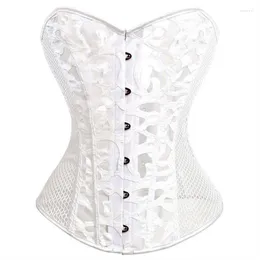 Bustiers corsets 섹시한 여자 레이스 업 뼈가 달린 코르셋 꽃 패턴 투명 메쉬 허리 바디 셰이퍼 고딕 양식 의류