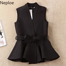 Kamizelki damskie Neploe Ruffles Tank Tops Women V Korean V Szyjka Bez rękawów Biuro Lady Camis Spring Solid Lace Up Slim Fit Kamizelka 1B502 220902