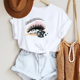 Frauen T-Shirts Frauen T-Shirt Frauen Damen Aquarell Casual Eyelash Fashion Cartoon Sommer Lady Print T-Shirt Top T-Shirts