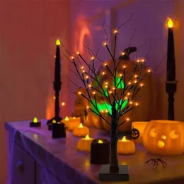 Other Event Party Supplies 60CM LED Halloween Birches Tree with Timer Orange Lights Battery Powered Tabletop Tree for Halloween Indoor Home Decoration 220901