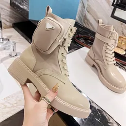 A mais nova plataforma de bolso duplo botas táticas homens e mulheres plataforma genuína plataforma nylon mais recente bolsa de luxo bota de tanque de tanque superior sapatos casuais com tamanho de caixa 35-46