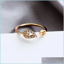 Wedding Rings Sier Gold Love Ring With Diamante Leaf Fashion Adjustable Loving Heart For Men Women Party Drop Delivery 2021 J Vipjewel Dhj96