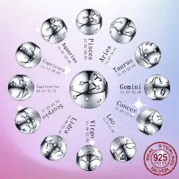 925 Silver Charm Bead Fit Pandora Charms Bracelet 12 Constellation Zodiac Round Charmes Ciondoli DIY Fine Joleds Jewelry