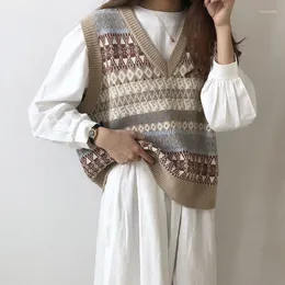 Kadın Sweaters Kadınlar Bahar Sonbahar Kadınlar V Boyun Kolsuz Gevşek Tank Toplar Kazak 2022 Moda Günlük Ekose Sweater Yelek Sıcak