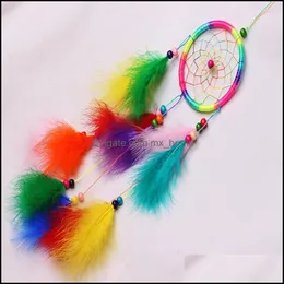 Arti e mestieri Camera da letto Dream Net Catcher Arredamento per la casa Appeso a parete Campanella eolica Colore naturale Fluff Piuma Acchiappasogni fatto a mano Dhswd