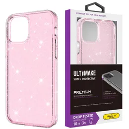 Ultimate Bling Cases Rugged Hybrid TPU PC Glitter Powder Suffs￤ker Clear Armor f￶r iPhone 14 13 12 11 Pro XR XS Max X 8 Plus Samsung S20 S21 Plus S22 Ultra Retail Package