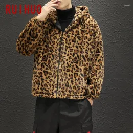 メンズジャケットRuihuo Leopard Hooded Winter Jacket Men 2022日本のストリートウェアカジュアルM-4XL