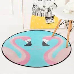 카펫 핑크 플라밍고 만화 카펫 깔개 어린이를위한 북유럽 스타일 거실 침실 anit-slip home deor round floor mats