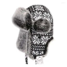 Berretti Cappello di pelliccia russo Ushanka Nero Bianco Bomber Cappelli Maschio Femmina Paraorecchie Inverno Spessa Maglia calda Trapper all'aperto