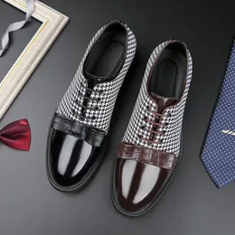 Men Shoes Oxford British Personality Double Houndstooth PU Bow Tie Fashion Business Casual Wedding Party Daily AD f