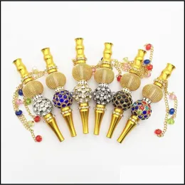 Smoking Pipes Gold Plated Hookahs Rhinestone Inlay Spherical Holders Portable Smoking Pipe Bead Pendant Nozzle Smoke Pipes Hookah Tip Dhl6M