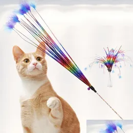 Cat Toys Toys Toys Pltable Pet Hitten Feather Bell Tasser Play Stick Wand Rod Toycat Toycat Drop Dropress HomeIndustry DHB5D