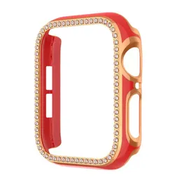 Diamantgehäuse für Apple Watch-Gehäuse Serie 7 6 SE 5 4 3 2 1 Einreihiger Bohrer PC Hohle Hartschale Luxuriöses Damen-Iwatch-Band 40 mm 44 mm 38 mm 42 mm Stoßstangenschutz Bling-Abdeckung