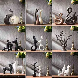 Estatuetas decorativas modernas feng shui estatuetas de cerâmica ornamentos de sala de estar em casa decoração artesanato de escritório acessórios para sala de casamento presentes de casamento
