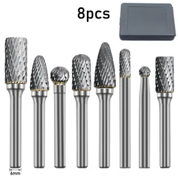 8-PCS Carbide Double Gain Rotary File Tungsten Steel Double Groove Ginding Head Set Metalbearbetning Malning Polering