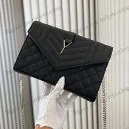 Womens Classic Envelope Mix Matelasse Bag Bag Clutch Wallet Calfskin Twill Gold Silver Black Hardware Chain حامل بطاقة بطاقة فرنسية Crossbody Sacoche 23x14c