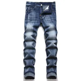 Slim Fit Men Stalely Skinny Jeans 2022 Autumn Casual Cotton Denim Troushers New Street Blue Print Pants Mid-Baist Pantalones