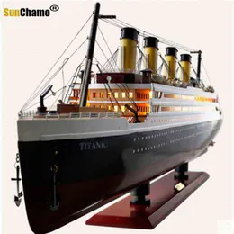 Deko-Objekte, Figuren, 30–100 cm, Titanic, Kreuzfahrtschiff-Modell mit LED-Dekoration, Segelboot aus Holz, Bastelleuchten, kreative Geschenke, Heimdekoration für Wohnzimmer T220902