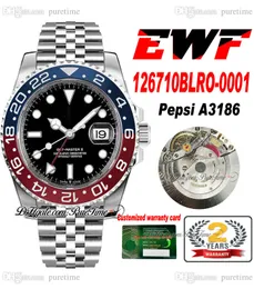 EWF GMT Pepsi 12671 A3186 Orologio automatico da uomo Rosso Blu Lunetta in ceramica Quadrante nero Acciaio 904L Bracciale JubileeSteel Super Edition Puretime B2