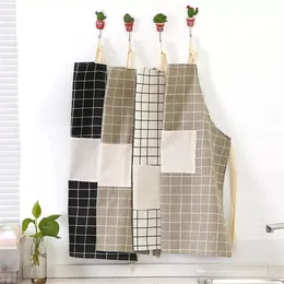 Babadores de avental xadrez de avental mangas mulheres macias de cozinha caseira