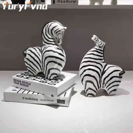 Estatuetas decorativas yuryfvna nórdica criativa estatuetas de animais cerâmica pintada à mão Zebra estátua sala de estar em casa decoração de acessórios para desktop presente