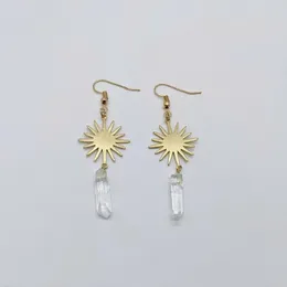 Dangle Earrings Witchy Sun Clear Crystal Angel Brass Colour Sunburst Celestial Statement Boho Hippie Jewelry Women Gift Fashion