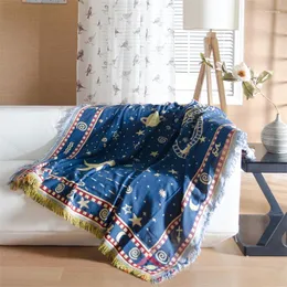 毛布ピュアコットンレトロノスタルジアカーペット薄い毛布の星空ベッドカバーリビングルームベッドルームテーブルクロスフェルトタペストリー
