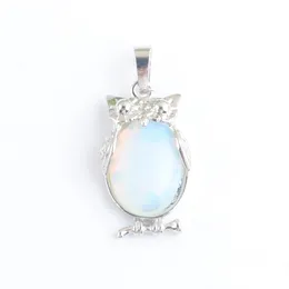 Natural Stone Opal Tiny Owl Pendants Reiki Lucky Animal Cute Charm Jewelry For Women Man Gift N4679