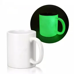 11oz Coffee Cup Mug Sublimation Blanks Glow in the Dark Ceramic Mugs With Handle Procelain Green Luminous Tumbler Water Bottle DIY Gift