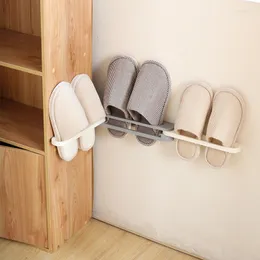 Hooks Foldable Three-in-one Drag Three Shoe Rack Wall-mounted Retractable Towel Storage Slipper Bathroom