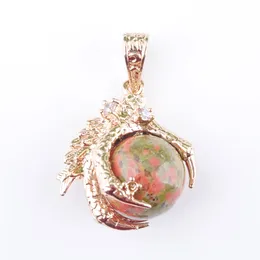 Animal Pendants Natural Stone Unakite Jasper Raw Gem Charm Amulet Round Ball Dragon Claw Crystal Reiki Chakra Pendants Bead Jewelry N3092