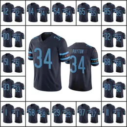 Jersey Chicago''bears''men 34 Walter Payton 54 Brian Urlacher 4 Eddie Jackson 1 Justin Fields Personalizado Mulheres Juventude Navy City Vapor Limited