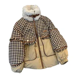 Kvinnor ner parkas kbat vinter överdimensionerad ull tweed lapptäckning jacka kvinnor vindtät basjacka kvinnor kappa varm ner parka överdimensionerade outwear t220902