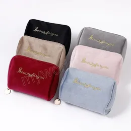 Bolsas de cosméticos de terciopelo suave, tela necesaria para mujeres en cosméticos, hermosas barras de labios, bolsa de maquillaje, bolsas de maquillaje de mano de viaje