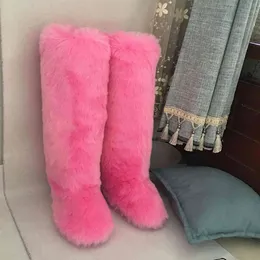 Boots Over The Knee Women Winter Fashion Snow Warm Fluffy Fur Fake Designer Luxury 220903