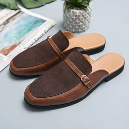 Sandals Half Slippers Men Shoes Breathable Toe Cap Slingback PU Stitching Belt Buckle Fashion Casual Daily AD148