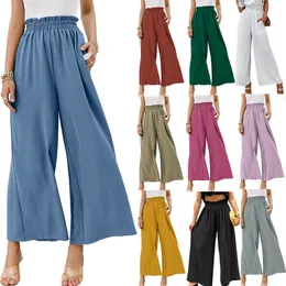 Pantaloni da donna Capris in alto in vita alta gamba casual sciolta pantalone nuovo cotone e lino Donne Solid Colore 2022 Spring e Summe