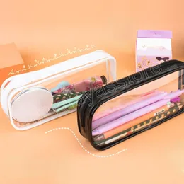 Simple Women Cosmetic Brush Eyebrow Pencil Holder Bag Pouch PVC Mesh Black Zipper Transparent Pencil School Case for Girl